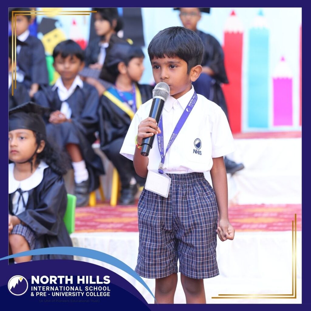 Student speaking with microphone