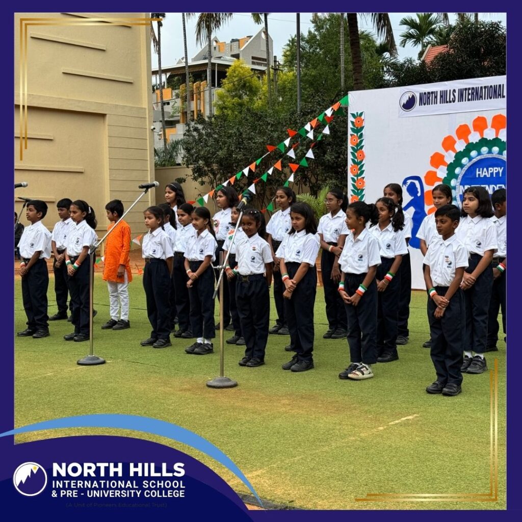 Students standing for Independence Day assembly