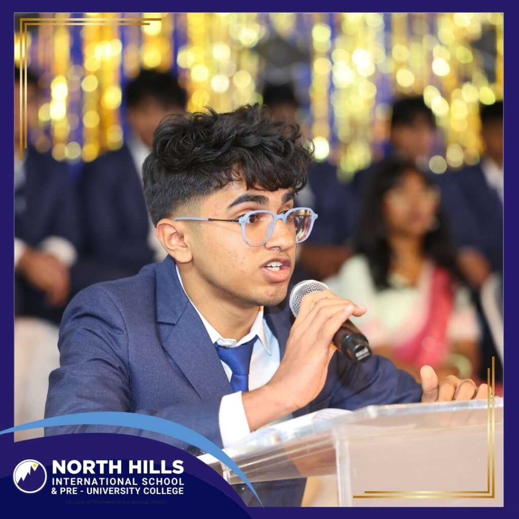 Student speaking during ceremony