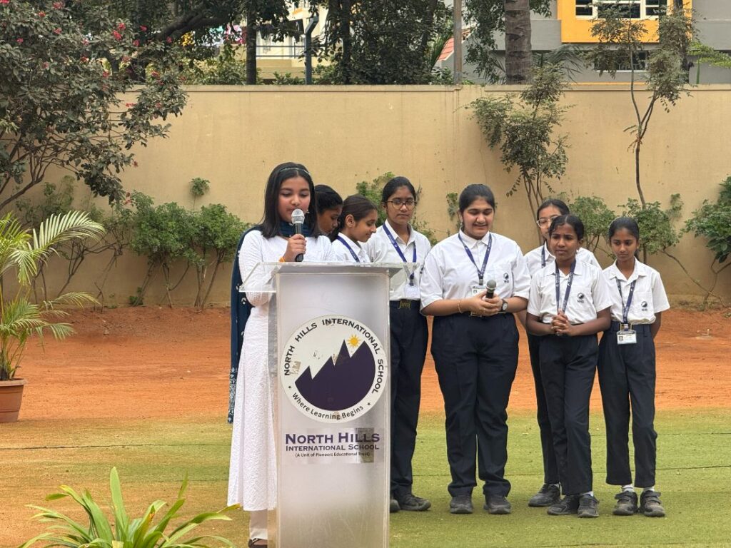 Student speech at podium